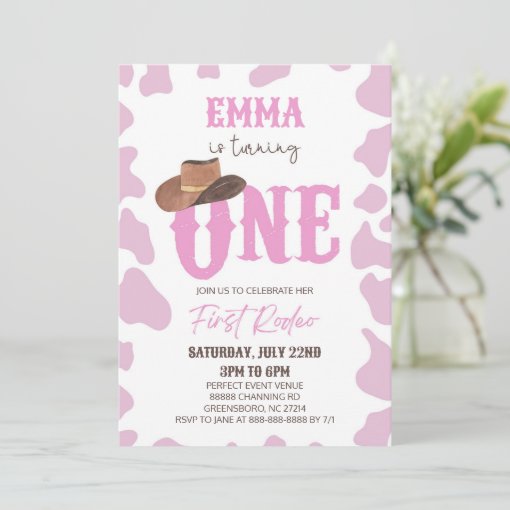 Pink Cowgirl ONE First Rodeo 1st Birthday Party Invitation | Zazzle