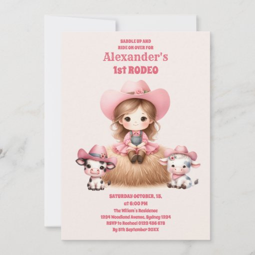 Pink Cowgirl ONE First Rodeo 1st Birthday Party Invitation | Zazzle