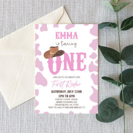 Pink Cowgirl ONE First Rodeo 1st Birthday Party Invitation