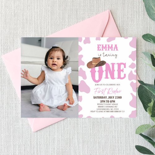 Pink Cowgirl ONE First Rodeo 1st Birthday Party Invitation