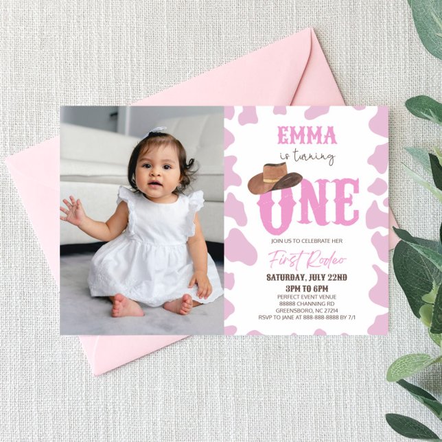 Pink Cowgirl ONE First Rodeo 1st Birthday Party Invitation (Creator Uploaded)