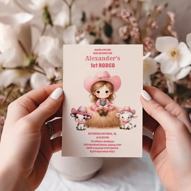 Pink Cowgirl ONE First Rodeo 1st Birthday Party Invitation | Zazzle