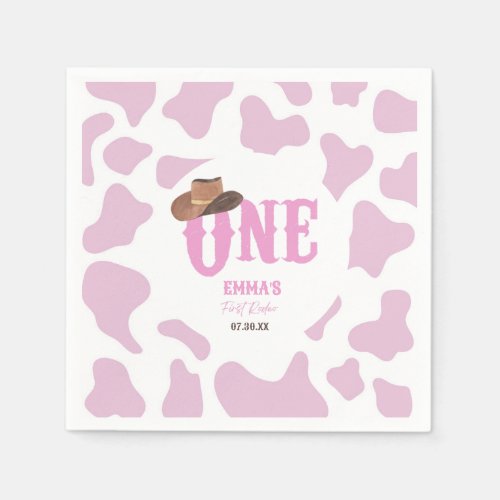Pink Cowgirl ONE First Rodeo 1st Birthday Party Napkins