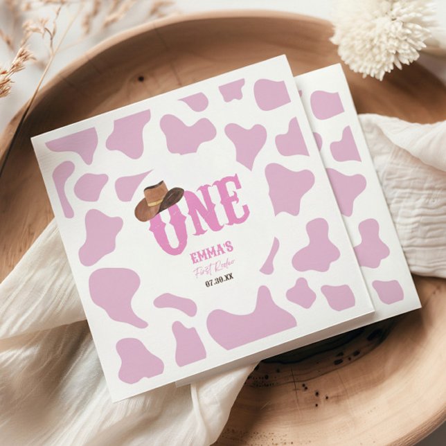 Pink Cowgirl ONE First Rodeo 1st Birthday Party Napkins (Creator Uploaded)