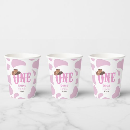 Pink Cowgirl ONE First Rodeo 1st Birthday Party Paper Cups