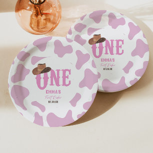 Pink Cowgirl ONE First Rodeo 1st Birthday Party Paper Plates