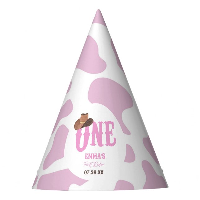 Pink Cowgirl ONE First Rodeo 1st Birthday Party Party Hat (Front)