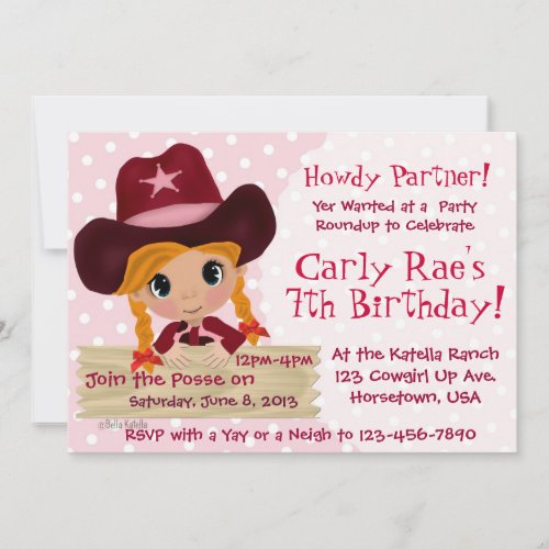 Pink Cowgirl Party Announcement