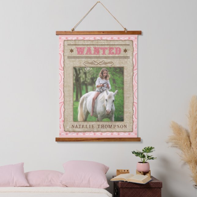 Pink Cowgirl Party | Wanted Poster Hanging Tapestry (Bedroom)