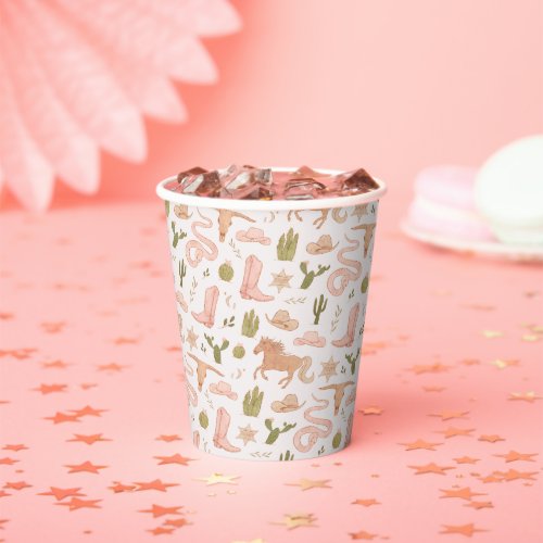 Pink Cowgirl Pattern Baby Shower Paper Cups