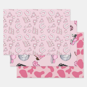 Pink Cowgirl Pattern Wrapping Paper Sheets