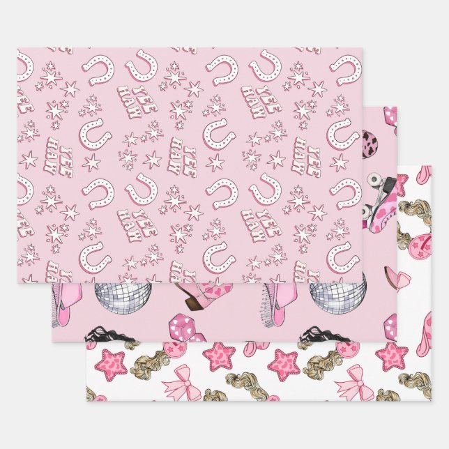 Pink Cowgirl Pattern  Wrapping Paper Sheets (Set)