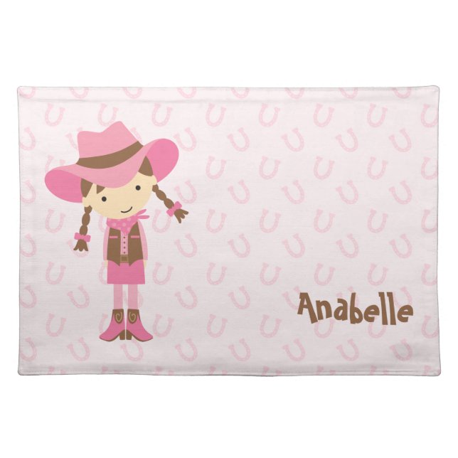 Pink Cowgirl Personalized Birthday Girl Placemats (Front)