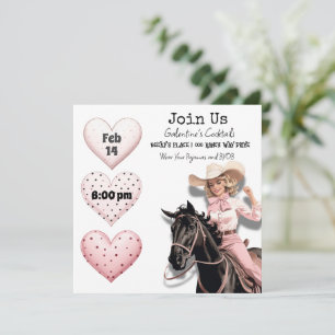 Pink Cowgirl Retro Galentine's Day Party Holiday Card