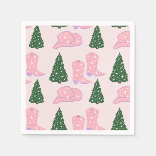 Pink Cowgirl Rodeo Hat Christmas Tree  Napkins