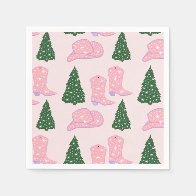 Pink Cowgirl Rodeo Hat Christmas Tree  Napkins (Front)