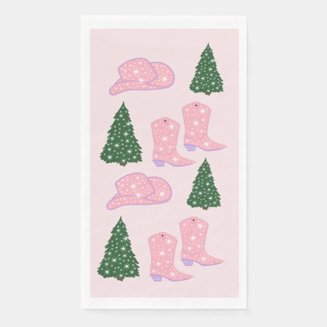 Pink Cowgirl Rodeo Hat Christmas Tree  Paper Guest Towels (Front)