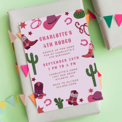 Pink Cowgirl Rodeo Western Birthday Party Invitation