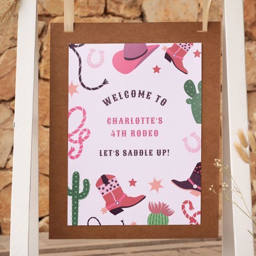Pink Cowgirl Rodeo Western Birthday Welcome Sign