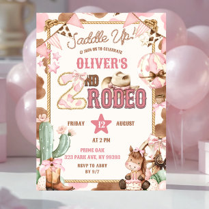 Pink Cowgirl Saddle Up Second Rodeo Birthday Invitation