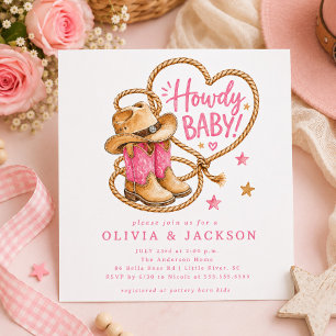 Pink Cowgirl Square Baby Shower Invitation