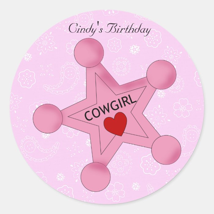 Pink Cowgirl Star Birthday Sticker