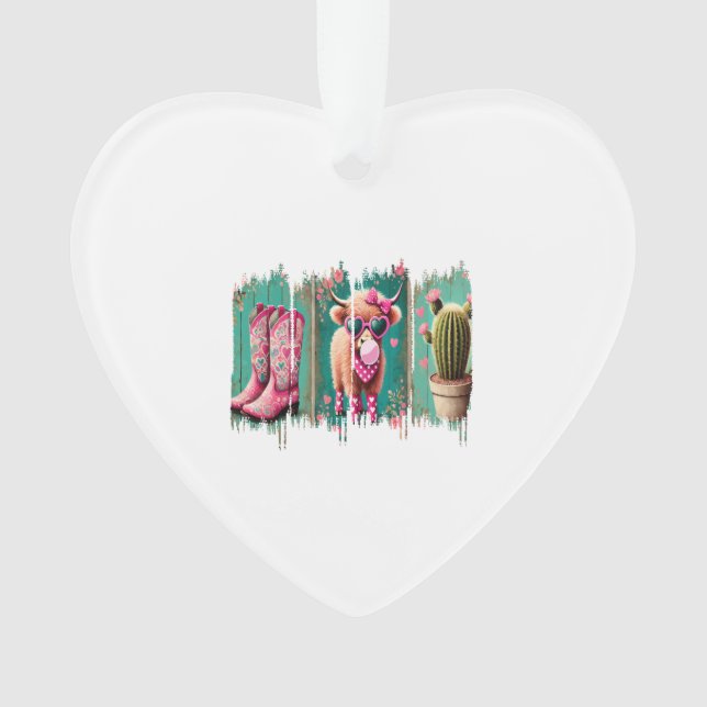 Pink Cowgirl Valentine Png, Heart Png Ornament (Front)