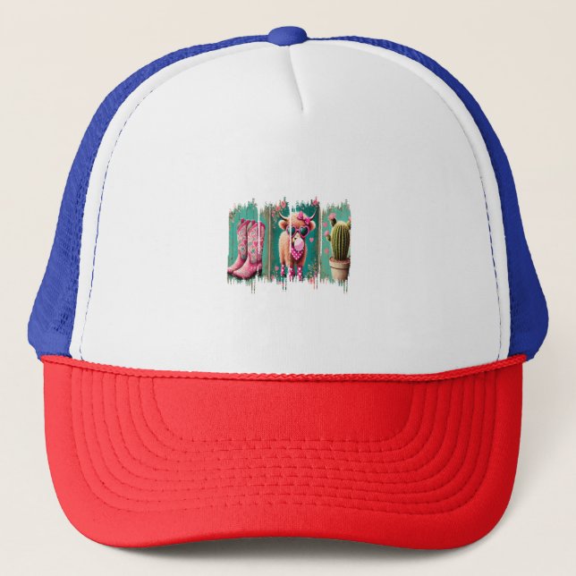 Pink Cowgirl Valentine Png, Heart Png Trucker Hat (Front)