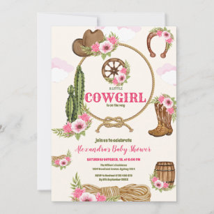 Pink Cowgirl Western Baby Shower  Invitation