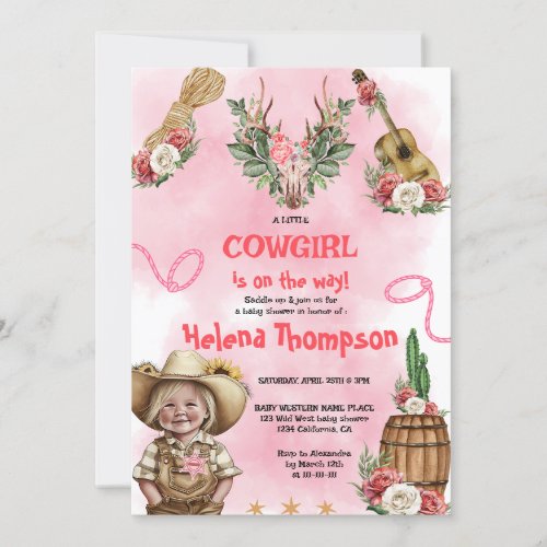 Pink Cowgirl Western Baby Shower  Invitation