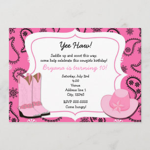 Pink Cowgirl Western Bandana Paisley Invitation