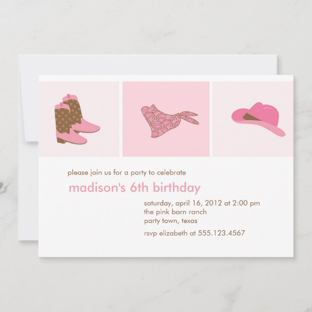 Pink Cowgirl Western Birthday Party Invitation (Front)