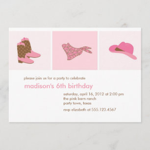 Pink Cowgirl Western Birthday Party Invitation
