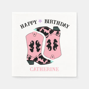 Pink Cowgirl Western Boots Ranch Cowboy Birthday Napkins