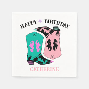 Pink Cowgirl Western Boots Ranch Cowboy Birthday Napkins