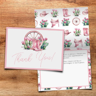 Pink Cowgirl Western Cactus Baby Shower Folding Letterpress Thank You Card
