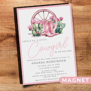 Pink Cowgirl Western Cactus Baby Shower Magnetic Invitation