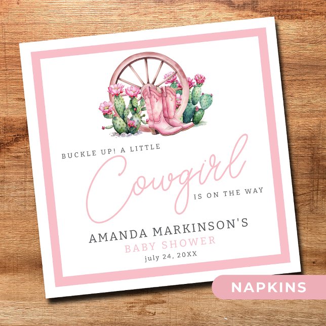 Pink Cowgirl Western Cactus Baby Shower Napkins (Creator Uploaded)