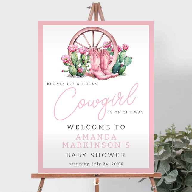 Pink Cowgirl Western Cactus Baby Shower Welcome Foam Board (Creator Uploaded)