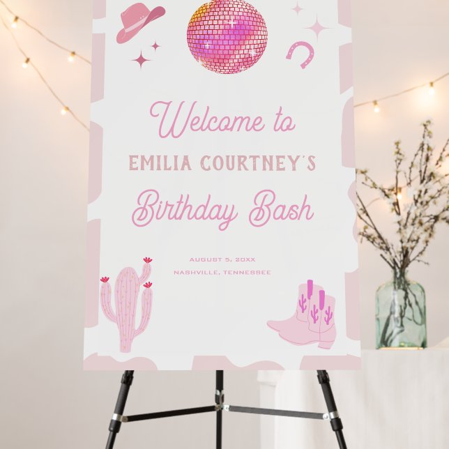 Pink Cowgirl Western Rodeo Birthday Bash Welcome Foam Board (In Situ (Stand))