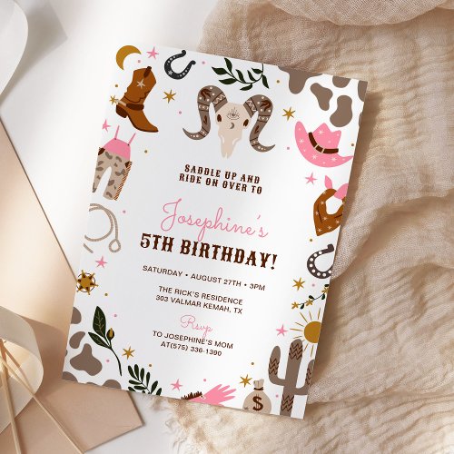 Pink Cowgirl Western Rodeo Birthday Invitation