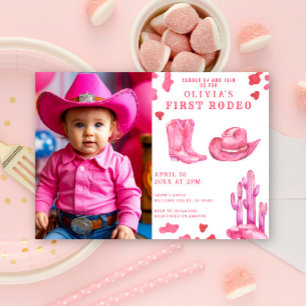 Pink Cowgirl Wild West 1st Rodeo Birthday Party  Invitation
