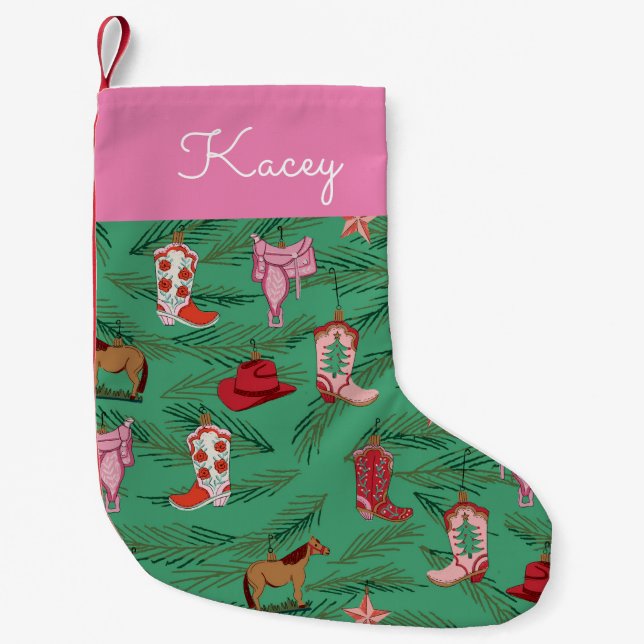 Pink Cowgirl Yeehaw Christmas Stocking (Front)