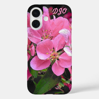 Pink Crab Apple Blossom and your initials iPhone 16 Case