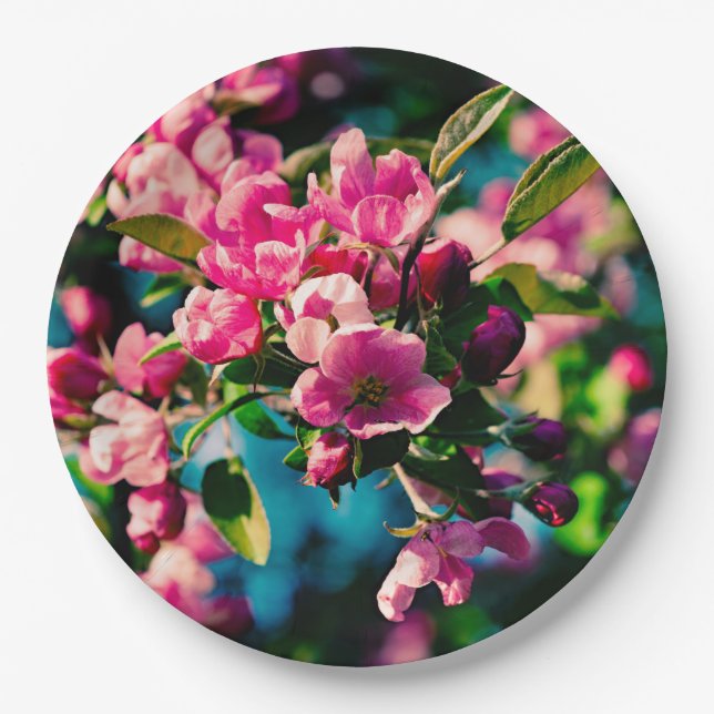 Pink Crab Apple Flowers Paper Plates (Front)