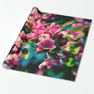 Pink Crab Apple Flowers Wrapping Paper