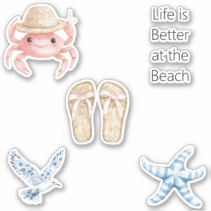 Pink Crab Beach Blue Starfish Bird Sandals Sticker