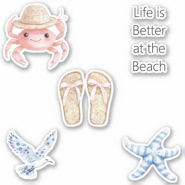 Pink Crab Beach Blue Starfish Bird Sandals Sticker (Front)