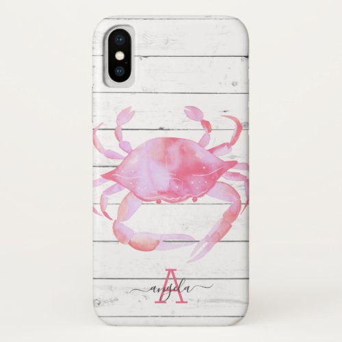 Pink Crab Beach Wood Design iPhone X Case