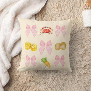 Pink Crab Boil Seafood Party pastel Throw Pillow
